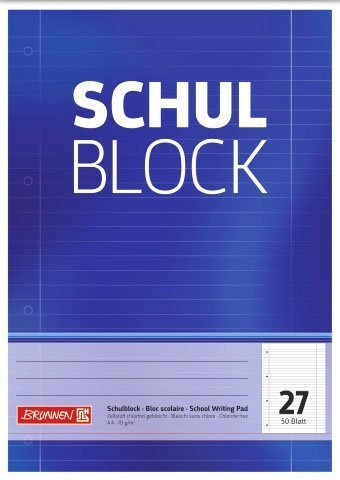 papieto Schulblock/Schreibblock (Din A4-50 Blatt/gelocht) LINEATUR FREI WÄHLBAR (Lineatur 27)