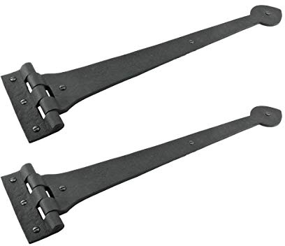Renovators Supply Manufacturing Strap Hinge 18 in. Black Wrought Iron Spade Tip Strap Gate and Door Hinges with Hardware Pack of 2