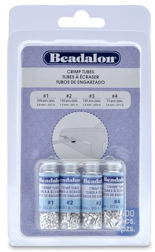 Beadalon Crimp Tube Assorted Sizes Variety Pack Silver Plated - 600 pcs, Size 1, 2, 3, 4, for Jewelry Making & Beading