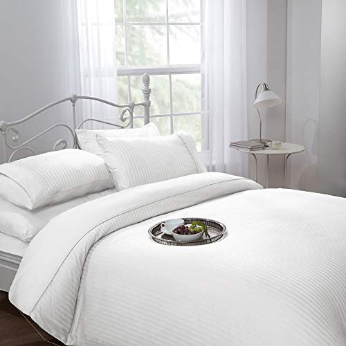 Emma Barclay Ritz 300 Thread Count Satin Stripe Duvet Set in White - Double Bed