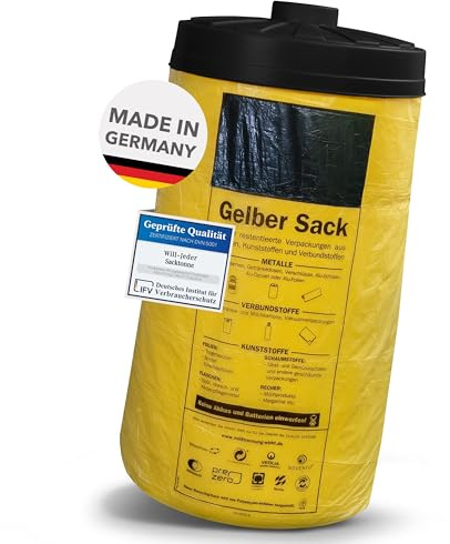 Sacktonne gelb mit schwarzem Deckel für gelben Sack Mülleimer Müllsackständer Gelber Sack Ständer