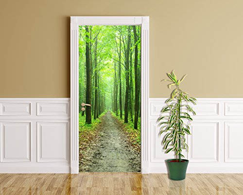 Bilderdepot24 selbstklebende Türtapete, Waldweg 90 x 200 cm - einteiliger Türsticker, Türfolie, Türposter, Wald, Weg, Lichtung, Baum, Blätter, Natur, Landschaft, Pflanzen, Lebensraum