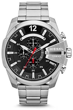 Diesel Mega Chief Herren-Armbanduhr, Edelstahl, Chronograph, Quarzuhr, Silber, Chronograph