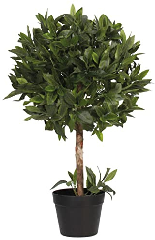Blooming Artificial Outdoor Plant, UV and Water Resistant, Faux Decorative Tree with Pot, Easy Care, Perfect for Gardens and Patios (Bay Laurel Bush Ball) (Green) (70cm)