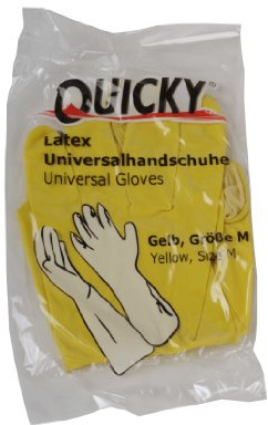 Quicky Universalhandschuhe aus Latex, Größe M, gelb, innen leicht Baumwollbeflockt, 144er Pack (144 x 1 Paar)