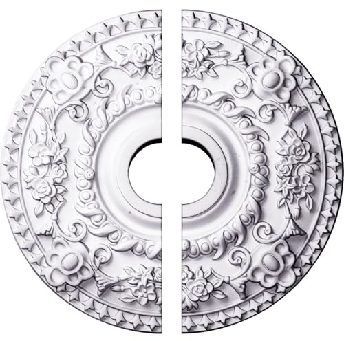 Ekena Millwork CM18RO2 18OD x 3 1/2ID x 1 1/2P Rose Ceiling Medallion, Fits Canopies up to 7-1/4, 2 Piece