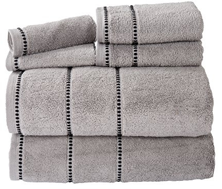 Lavish Home Cotton Zero Twist 6 Piece Towel Set-Silver BHQuick Dry-Juego de Toallas de 6 Piezas, 100% algodón, Cero torsión, Color Plateado, Plata, 30 cm x 30 cm