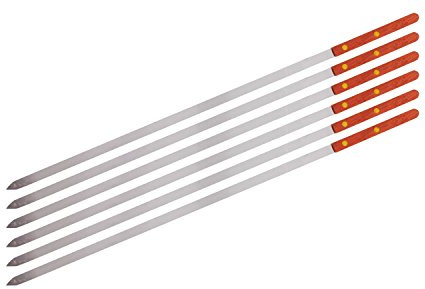 CHEFTOR Premium Stainless Steel Wooden Handle BBQ Skewers for Shish Kebab, Turkish Grills & Koubideh, Brazilian-Style BBQ, 23 Inch x 1/2 Inch, Set of 6