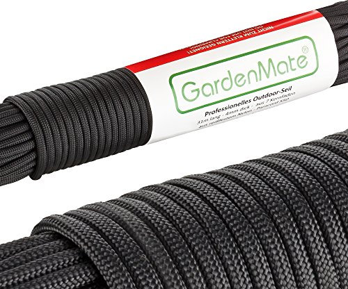 GardenMate Corde professionnelle 31m x 4mm en nylon résistant I Plusieurs Coloris I Paracorde 550 I Noire