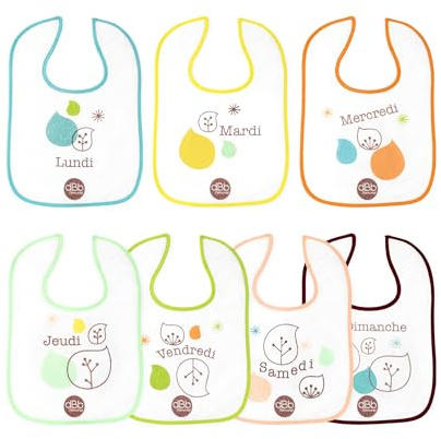 dBb Remond Set di 7 bavaglini per neonato, in cotone foderato in plastica, bavaglini impermeabili per neonato, bambina e ragazzo, chiusura con velcro