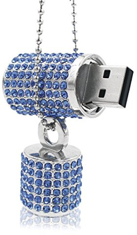 Ciway Chiavetta USB 2.0 a forma di rossetto a forma di rossetto, con collana (blu, 16 GB)