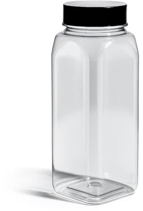 Pride Of India Large Clear Plastic Spice Jars w/Dual Sifter Cap | Food Grade BPA Free USA Made | 32 Fluid Ounce Capacity