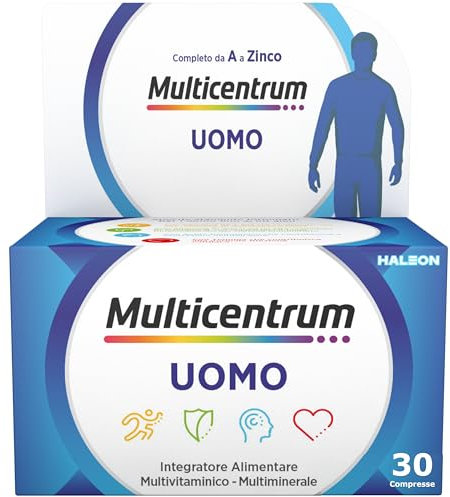 Multicentrum Uomo Integratore Alimentare Multivitaminico Completo, con Vitamine D, B6, C, Contro Stanchezza e Affaticamento, Per Uomini, 30 Compresse