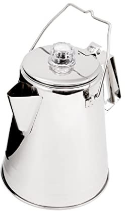GSI Outdoors Percolator Coffee Pot I Glacier Stainless Steel Ultra-Rugged for Brewing Coffee Over Stove and Fire | Ideal for Group Camping, 14 Cup
