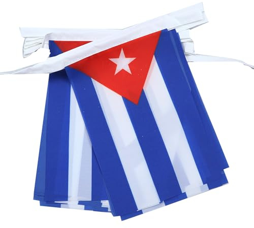 AZ FLAG Guirnalda Cuba 12 m 20 banderas Poliéster Ligero 45x30 cm | Uso interior y exterior Cadena de banderas cubana banderas cosidas sobre cinta reforzada