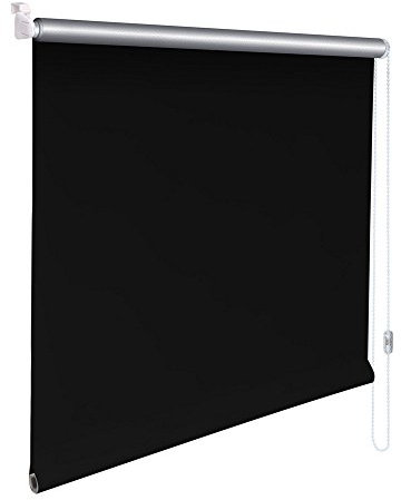 Easy-Shadow Mini-Rollo Thermo Kleberollo Klemmrollo Klemmfix Klebrollo Stoffmaß Breite 65 x 110 cm Höhe in Farbe schwarz / Minirollo inkl. 2 Stück Klebeplatten und Klemmträger - Rollo zum kleben lichtundurchlässig Verdunkelung Verdunkelungsrollo Kettenzugrollo Seitenzugrollo Mini-Rollo mit Kettenzug und Aluminium Beschichtung - Montage am Fenster ohne zu bohren Easy&Fix montiert - Maßanfertigung