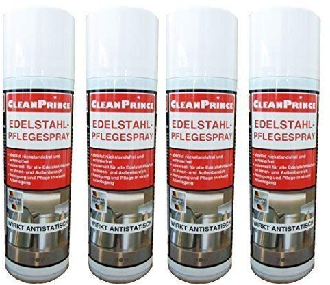 4 x 300 ml (=4 Stück Dosen) Edelstahl Edelstahlpflegespray Edelstahlpflege – Spray Reiniger Reinigungsmittel Edelstahlreiniger
