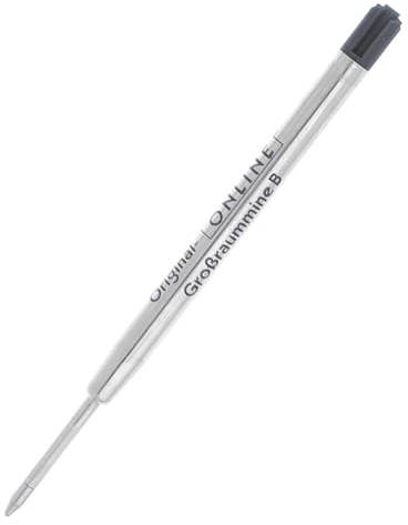 Recharge stylo à bille d' ONLINE, recharge bille métal international de grande capacité, largeur de trait B (large), indélébile, résistant à l' eau, 1 pièce, recharge de stylo à bille (noir)