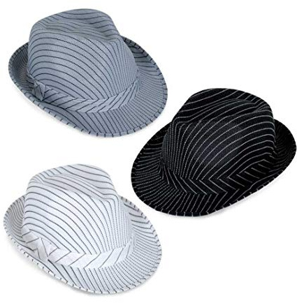 Hut Trilby Nadelstreifen, sortierte Farben, Gr. 58 cm, Mottoparty, Partyhut, Karneval, Trilby Hut, Fashion Hut, Discohut (58, schwarz)