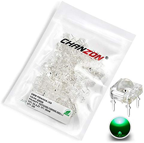 Chanzon 100 pcs 5mm Piranha Green LED Diode Lights (Round Super Flux 4 pins Clear DC 3V 20mA) Lighting Bulb Lamps Electronics Components Light Emitting Diodes