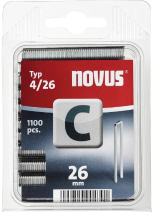 Novus Schmalrückenklammern 26 mm, 1100 Stück, Klarsicht-Verpackung, Typ C4/26, Heftmittel für Profilhölzer und Paneele