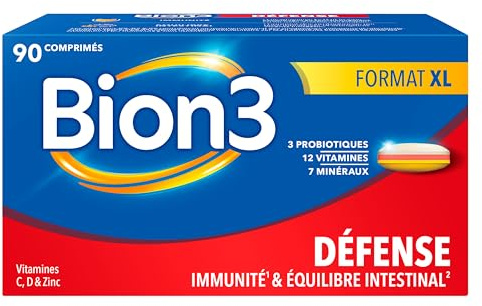 Bion3 Défense comprimés, complément alimentaire multivitaminé pour le soutien du système immunitaire¹ avec vitamine C, vitamine D, zinc et fer + probiotiques, 90 comprimés, 3 mois de prise