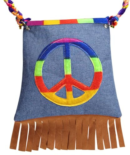W WIDMANN MILANO Party Fashion - Hippie Handtasche | Umhängetasche mit Fransen und Peace Motiv im 60er Jahre Stil, für Karneval und Mottoparty