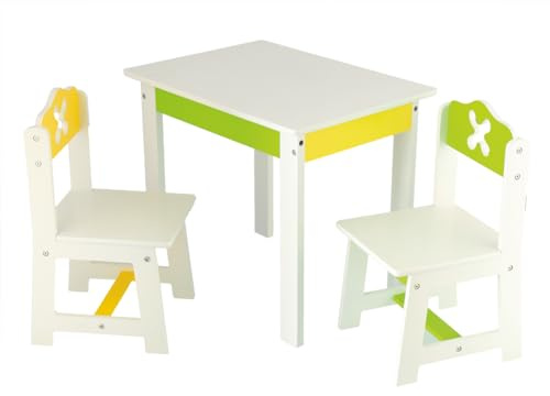 Bieco Kindersitzgruppe Frühling aus Holz, 3er Set | Sitzgruppe Kinder | Kindertisch mit Stühle | Spieltisch Baby | Kindersitzgruppe Holz | Safety 1st | Kinderstuhl und Tisch | Sitzhocker Kinder