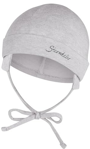 Sterntaler OCS Beanie mit Umschlag – Mütze aus Melange-Singlejersey (Bio) mit Ohrenklappen, Bindeband & Stickmotiv – Unisex Baby Übergangsmütze – grau Melange, Gr. 41