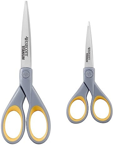 Westcott 13824 Kit de ciseaux Titan Nitrid Softgrip, gris/jaune, 13 cm et 18 cm, 2 pièces