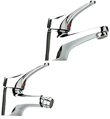 COPPIA di MISCELATORI RUBINETTI LAVABO e BIDET BAGNO OTTONE CROMATO