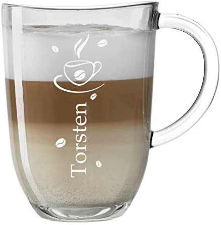 Leonardo Kaffeebecher mit Henkel Personalisiert mit Gravur Muttertag - Latte-Macchiato Glas 380 ml - Kaffee-Glas Geschenk-Idee zum Geburtstag - Cappuccino und Espresso - Motiv Kaffee-Tasse