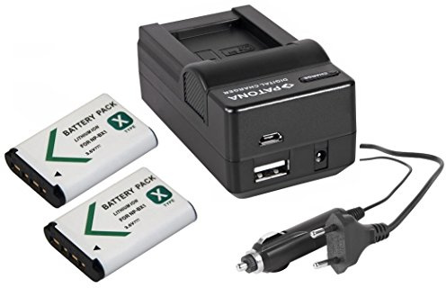 3in1-SET für den Sony HDR-PJ410 Camcorder - kompatibel mit Sony Akku NP-BX1 - Set mit 2 Ersatzakkus und 4in1 Ladegerät (für USB, microUSB, 220V und Auto)