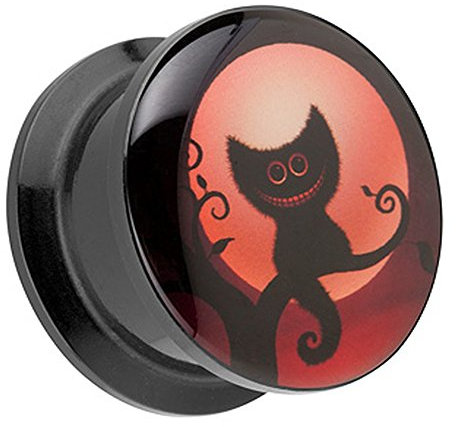 Piercingfaktor Ohr Plug Flesh Tunnel Piercing Ohrpiercing Kunststoff Schraub Schraubverschluß Picture Motiv mit Halloween Grinsekatze Alice 20mm