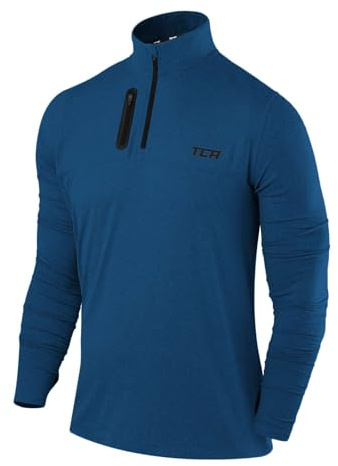 TCA Fusion Long Sleeve Running Top Men - Training Tops for Men - Golf Top Golf Clothing - 1/4 Zip Tops Mens - for Gym Hiking - Deep Blue, XL