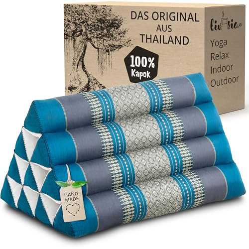livasia Rückenstützkissen mit Muster - 30x50x30cm - Dreieckskissen für den Garten, Keilkissen mit Kapok, vegan und handgefertigt, Meditationskissen (Hellblau)