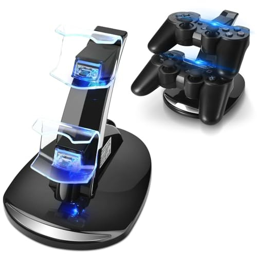 TNP PS3-Controller-Ladest�nder f�r Sony PlayStation 3 Controller Dualshock 3 Aufladung, 2-st�ckige Dockingstation und 2 USB PS3-Kabelkompatible Anschl�sse mit LED-Anzeigen, schlanke Schwarze