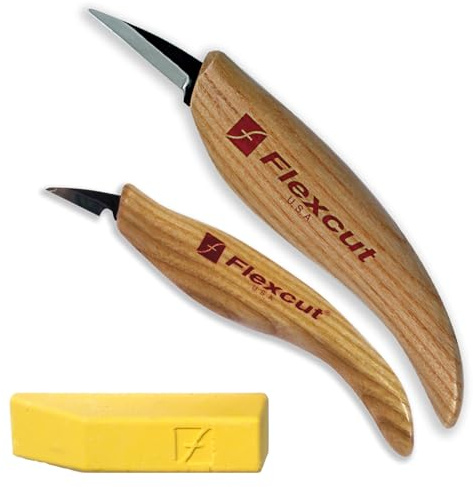 Flexcut Whittlers Knife Kit, Schnitzmesser, Holzgriff, Kerbschnitzmesser, Schnittwerkzeug, Wood Carving, scharfes Messer für Holz Schnitzwerkzeug, Bastler, Edelstahl, Mehrfarbig, normal