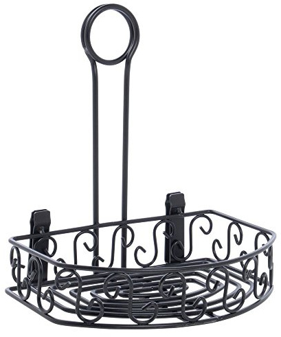 American Metalcraft CRS68 Wrought Iron Semi Round Condiment Caddy, Scroll Design, 9-Inch