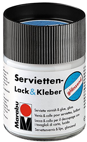 Marabu 11400005844 - Transparenter Lack und Kleber für Serviettentechnik, glänzend, 50 ml im Glas, auf Wasserbasis, Wetterfest und lichtbeständig, auch für Bügeltechnik