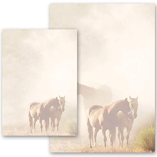 50 Blatt Briefpapier Tiere PFERDE IM NEBEL - DIN A4 Format | Paper-Media