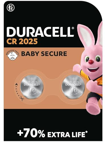 Duracell 2025 pilas de botón de litio 3 V (paquete de 2) - Hasta un 70 % más de duración - Tecnología Baby Secure - Para llaves de control remoto, relojes deportivos y gafas 3D - Embalaje seguro
