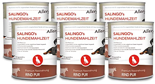 SALiNGO Premium Nassfutter für Hunde Rind PUR, getreidefrei, hoher Fleischanteil, allergenarm, Barf Dosen