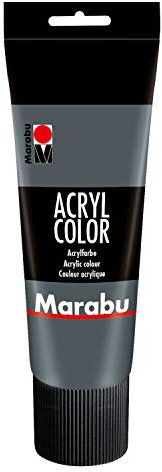 Marabu 12010025079 - Acryl Color dunkelgrau 225 ml, cremige Acrylfarbe auf Wasserbasis, schnell trocknend, lichtecht, wasserfest, zum Auftragen mit Pinsel und Schwamm auf Leinwand, Papier und Holz