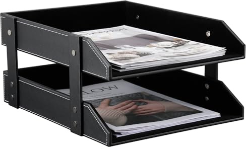 KINGFOM™ A4 Leder Briefablage (2 Schubladen-schwarz)