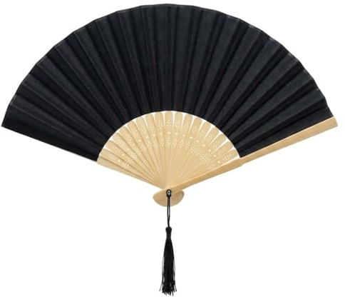 FANSOF.FANS Chinese Silk Folding Hand Fan – Bamboo Handheld Paper Fan Style with Tassel, Wedding Fans for Guests, Bridal Shower & Hen Party Favours, Vintage Japanese Fan Wedding Props & Party Decor