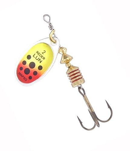 MAPSO - Pack de 5 Cucharillas de Pesca Reder-2 LUN PAR | Cebo Artificial de Pesca Útil para Diversas Especies y Profundidades, Color Plata Amarillo Rojo, 4'5gr