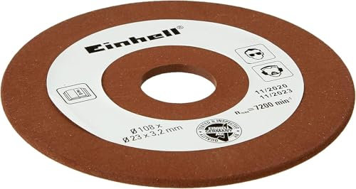 Original Einhell Ersatzschleifscheibe Ø 108 mm (Sägekettenschärfgerät-Zubehör, Stärke 3,2 mm, 23 mm Aufnahme, Körnung P100, passend für Einhell Sägekettenschärfgeräte)