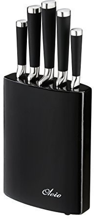 OLEIO bloc de couteau avec Set de couteaux, bloc en bois pour couteau avec surface brillant, 5 Pièces Couteau en acier inox, Professionnel Noir série