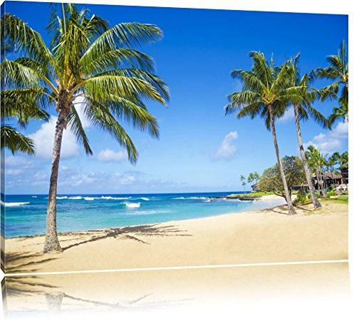 Pixxprint Wunderschöner Strand mit Palmen, Größe: 100x70cm, Leinwandbild, fertig gespannt, Wandbild, Dekoration, Kunstdruck, kein Poster